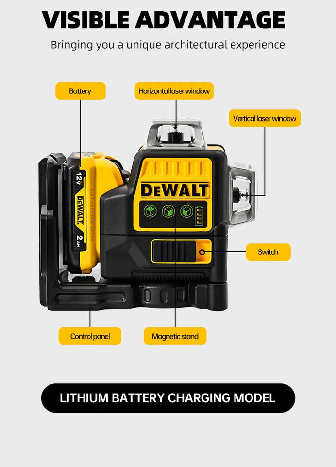 Dewalt DW089LG Laser Level 12 Line 3 Sides*360 Degree Vertical Lines Laser Level Meter Outdoor Uses 12V Lithium Battery Aimak Store