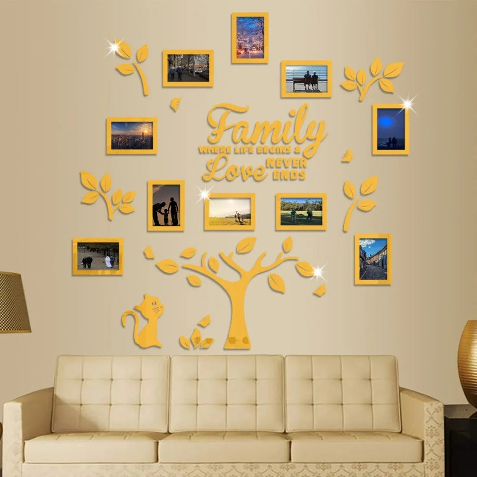 3D New Family Photo Frame Tree Wall Sticker Acrylic Self-adhesive Tree Collage Living Room Bedroom DIY Art Home Decoration Aimak Store