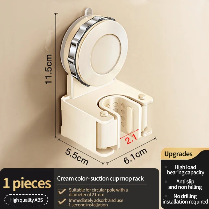 No Need To Drill Suction Cup Wall-mounted Suction Cup Mop Clip, Bathroom Mop Storage Rack, Bathroom Household Strong Mop Hook Aimak Store