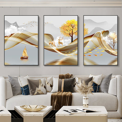 3 Nordic Luxury Ribbon Abstract Wall Art Landscape Modern Poster Print Picture Living Room Home Decorative Painting Aimak Store