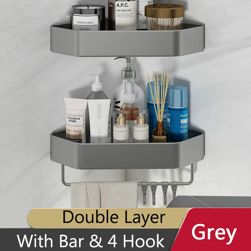 Bathroom Shelf Corner Space Aluminum Bathroom Triangle Basket Shower Room Storage Rack Wall Mounted Black/Matte/Grey Aimak Store