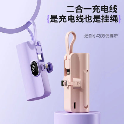 5000/10000/20000mAh 2IN1 Mini Power Bank Pocket External Battery Plug Portable Power Bank For iPhone Huawei Fast Charging Outdoo