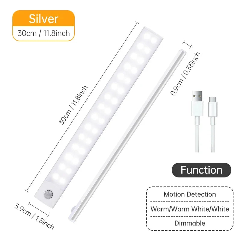 10/20/30/40/50CM Under Cabinet Led Light Sensor Movement Rechargeable Wireless Led Lamp Night Light Cupboard Bedroom Wardrobe Aimak Store