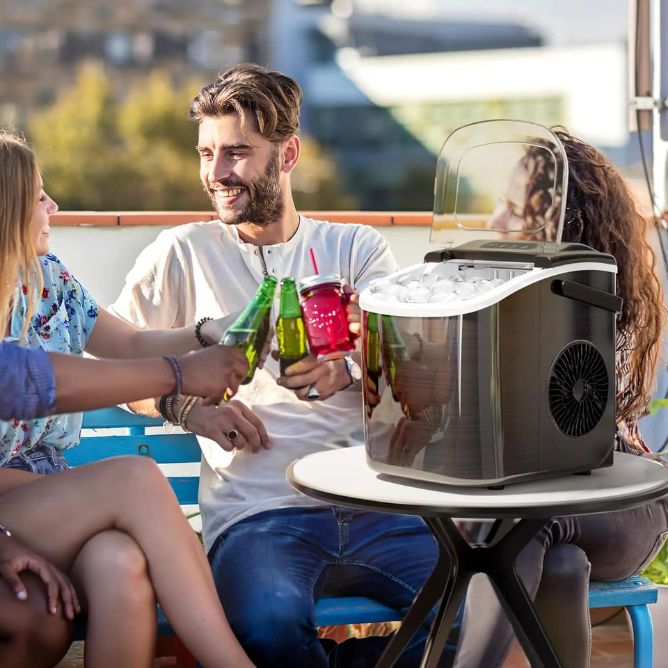 AGLUCKY Ice Makers Countertop with Handle,26.5Lbs/24H,9 Cubes in 6 Mins,2 Sizes of Bullet ,Portable Machine with Self-Cleaning Aimak Store