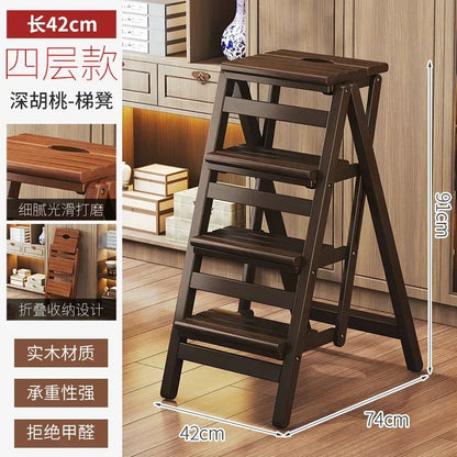 Multi-functional Bamboo Wood Folding Ladder Chair Kitchen Hat Rack 2 Step Ladder Province Space Stair Chair Plant Rack Furniture