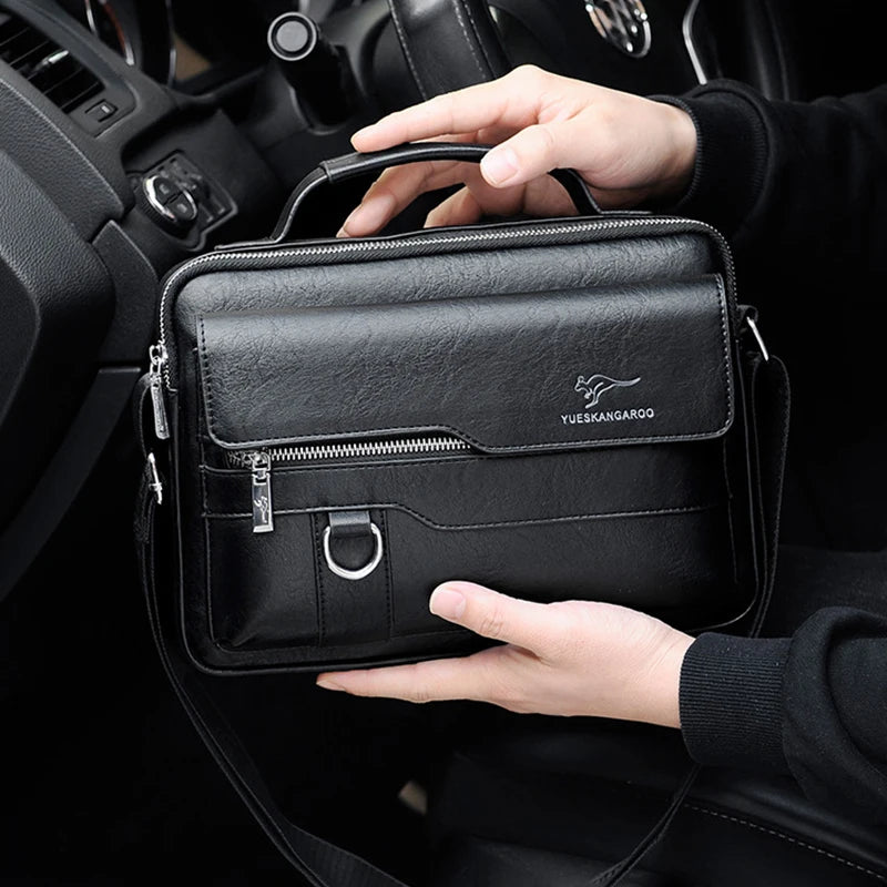 Men'S Briefcase Shoulder Business Square Tote PU Leather Cross Handbag Messenger Crossbody Square Side Phone Pouch Hand Bag Male Aimak Store