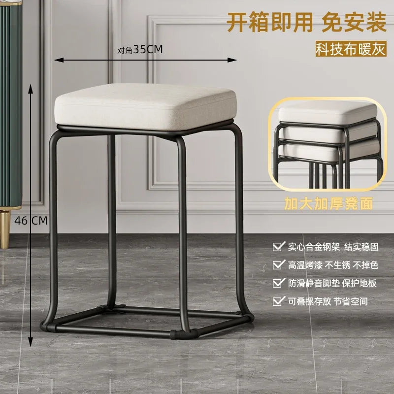 Simple and Luxurious Stackable Square Stool Enlarged and Thickened Round Stool Dirt Resistant Technology Cloth Stool Aimak Store