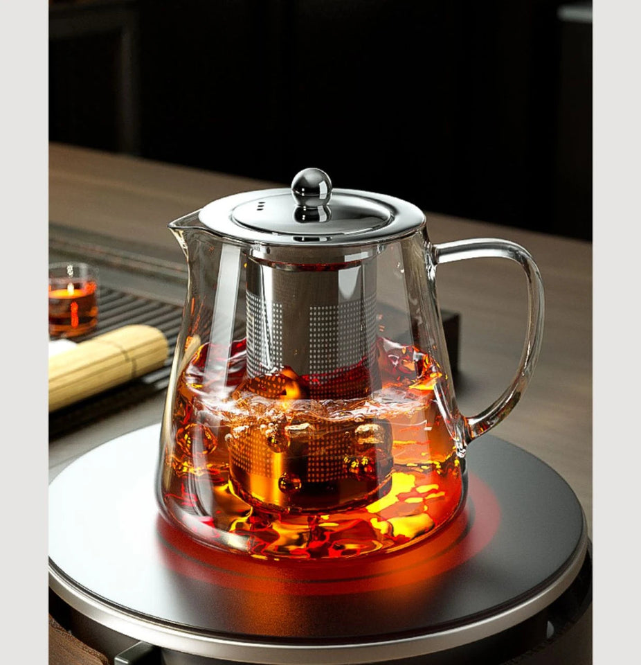Heat Resistant Glass Teapot with Stainless Steel Tea Strainer Infuser Flower Kettle Kung Fu Teaware Set Puer Oolong Pot Aimak Store