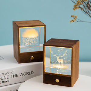 Wooden Box Square Crystal Ball Elk Cloud Night Light Christmas Birthday Gift Aimak Store