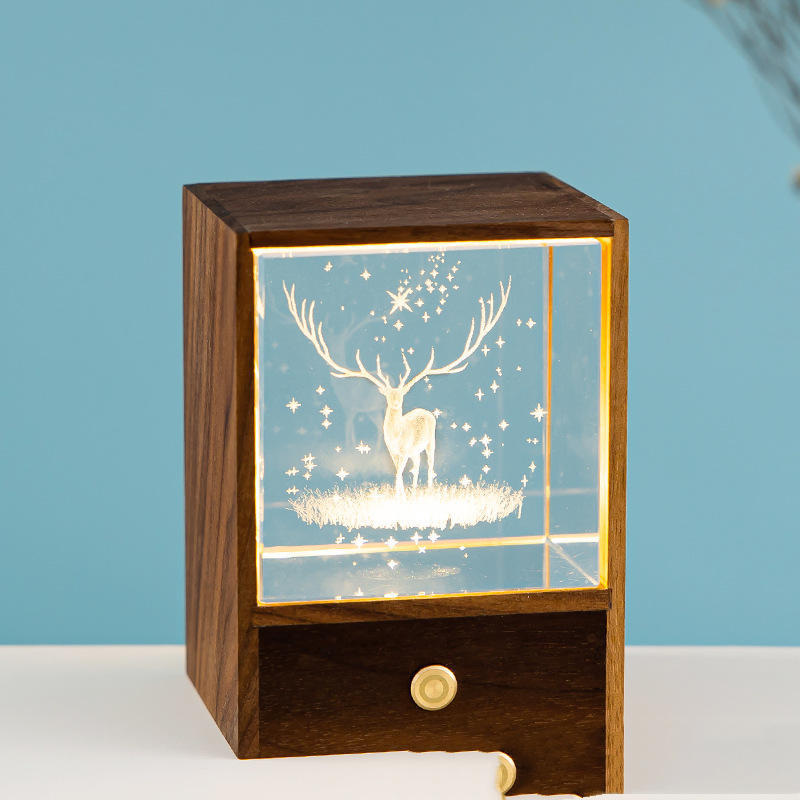 Wooden Box Square Crystal Ball Elk Cloud Night Light Christmas Birthday Gift Aimak Store