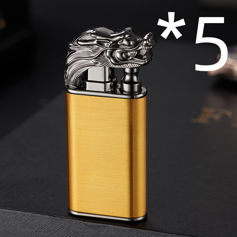 Creative Blue Flame Lighter Dolphin Dragon Tiger Double Fire Metal Winproof Lighter Inflatable Lighter Aimak Store