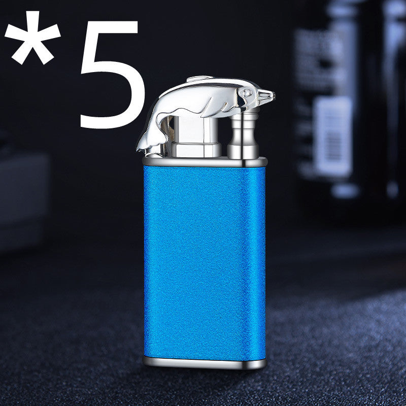 Creative Blue Flame Lighter Dolphin Dragon Tiger Double Fire Metal Winproof Lighter Inflatable Lighter Aimak Store