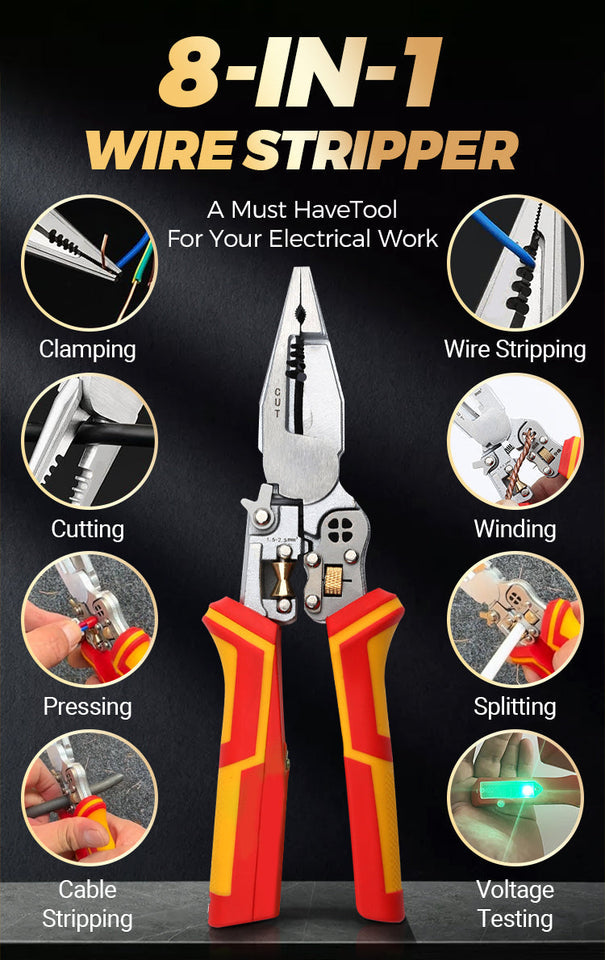 8-in-1 Multi-function Wire Stripper Electricians Voltage Testing Cable Cutting Scissors Crimping Pliers Aimak Store